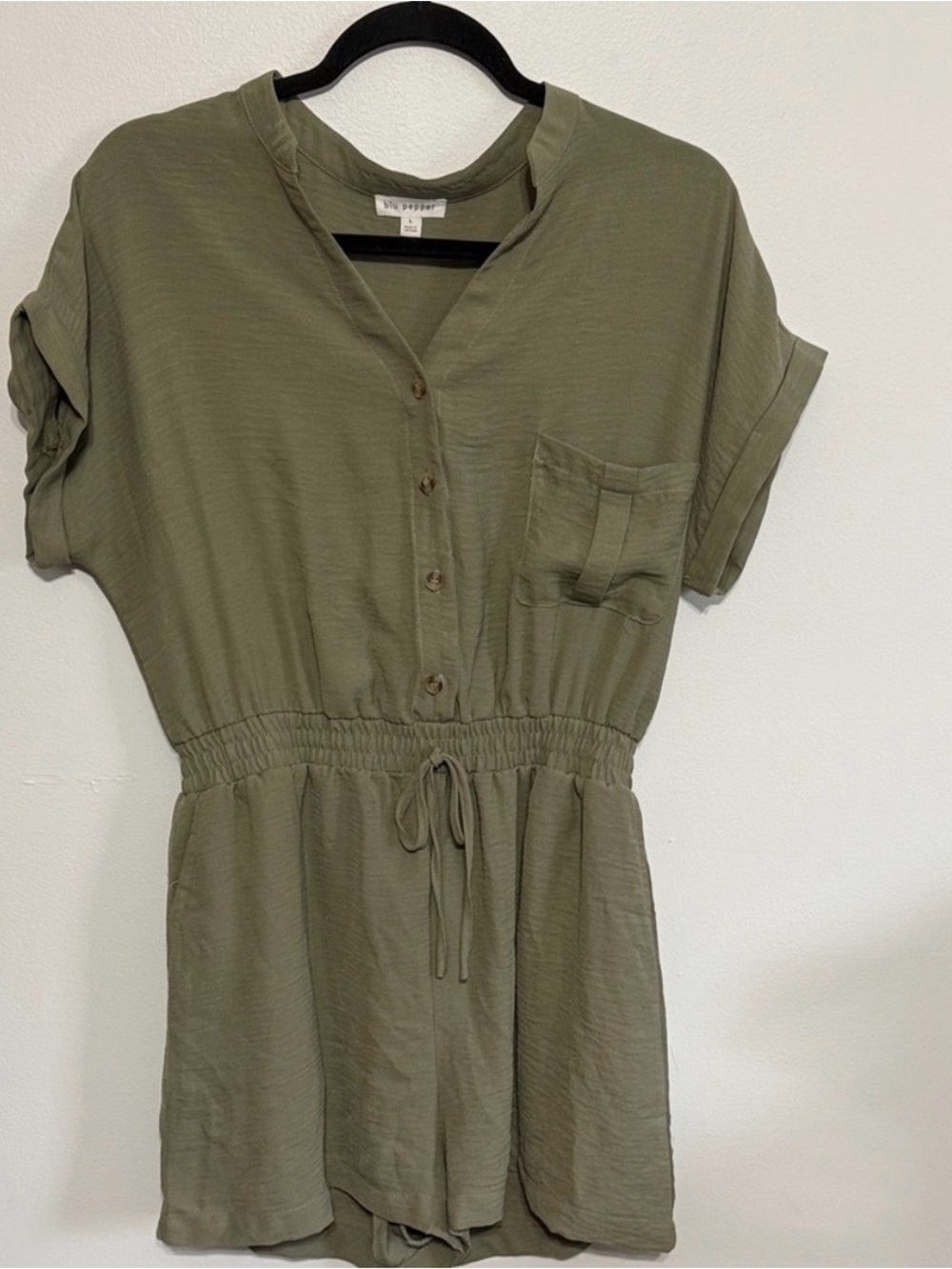 Blu Pepper Sage Green Button-Front Utility Romper